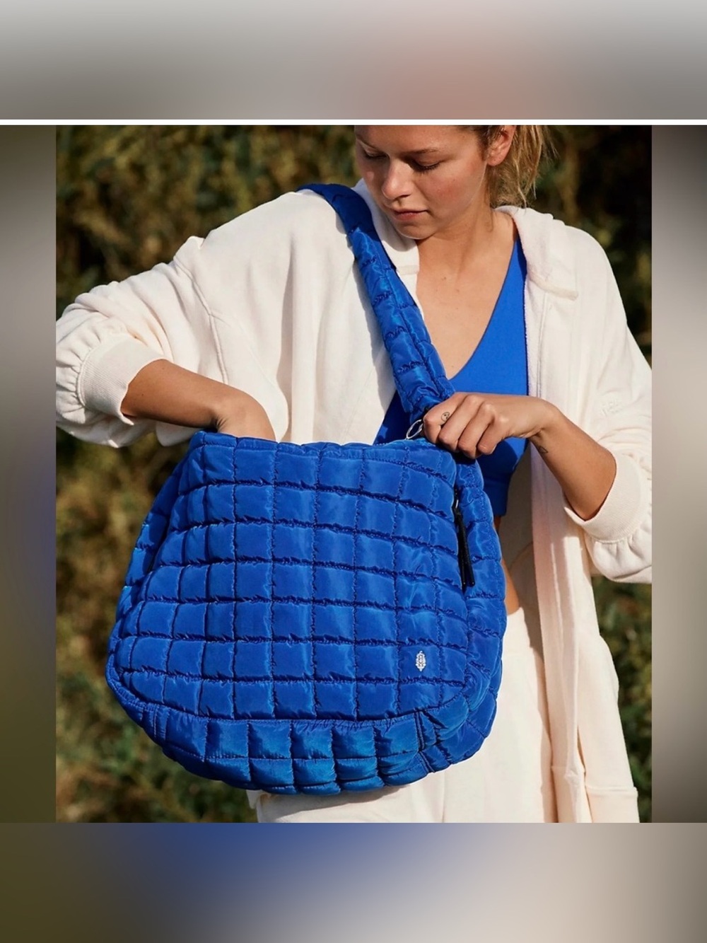 Free People FP Movement Quilted Carryall Bag Blue